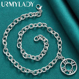 925 Sterling Silver Round Pendant Necklace 18 Inch