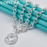 925 Sterling Silver Round Pendant Necklace 18 Inch