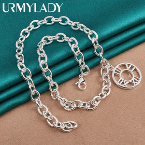 925 Sterling Silver Round Pendant Necklace 18 Inch