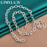 925 Sterling Silver Round Pendant Necklace 18 Inch