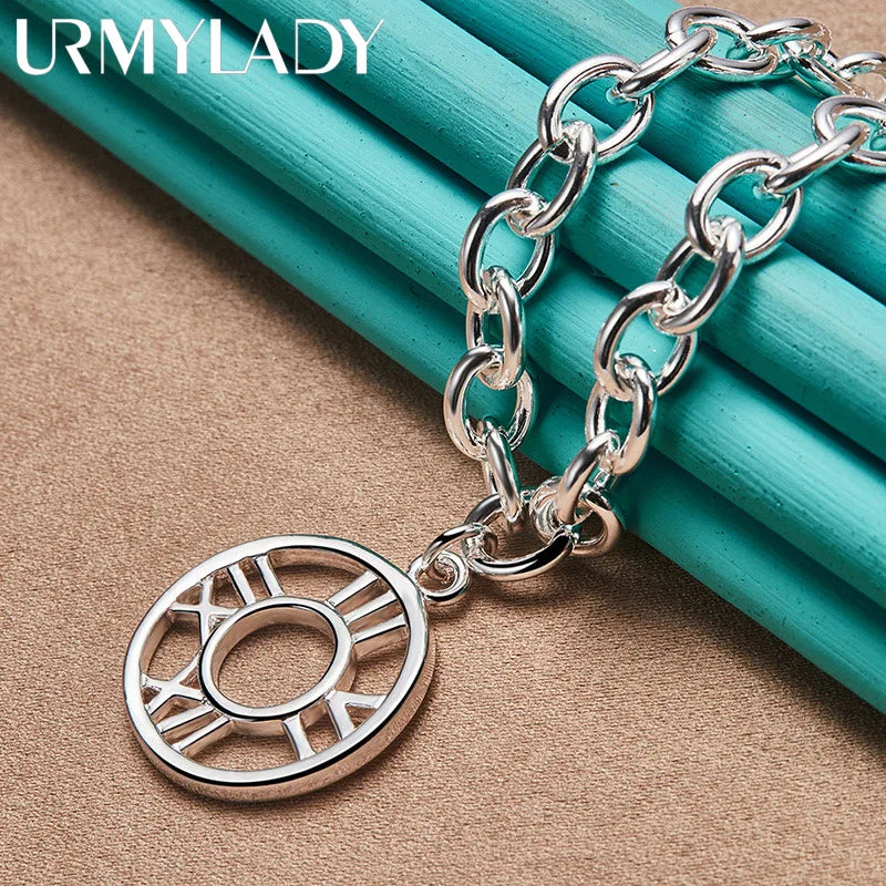 925 Sterling Silver Round Pendant Necklace 18 Inch