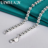 925 Silver Round 6mm Beads Necklace Men Women Party Wedding Jewelry