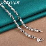925 Silver Round 6mm Beads Necklace Men Women Party Wedding Jewelry