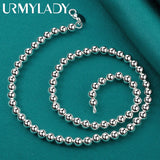 925 Silver Round 6mm Beads Necklace Men Women Party Wedding Jewelry