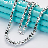 925 Silver Round 6mm Beads Necklace Men Women Party Wedding Jewelry