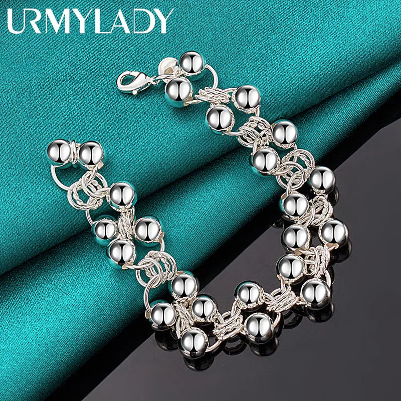 925 Silver Round Ball Beads Chain Bracelet For Women Wedding Jewelry
