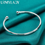 925 Sterling Silver Round Bangle Cuff Bracelet Women Wedding Party Charm Jewelry