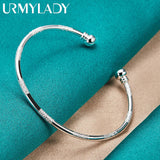 925 Sterling Silver Round Bangle Cuff Bracelet Women Wedding Party Charm Jewelry