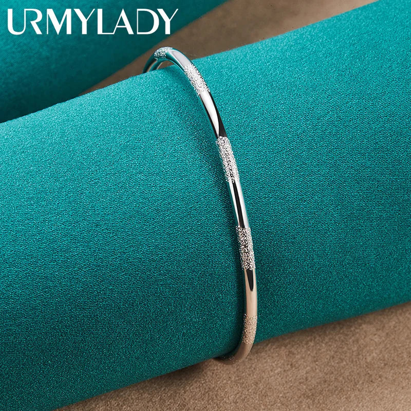 925 Sterling Silver Round Bangle Cuff Bracelet Women Wedding Party Charm Jewelry