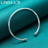 925 Sterling Silver Round Bangle Cuff Bracelet Women Wedding Party Charm Jewelry