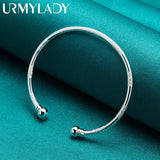 925 Sterling Silver Round Bangle Cuff Bracelet Women Wedding Party Charm Jewelry