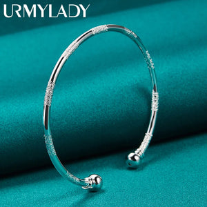 925 Sterling Silver Round Bangle Cuff Bracelet Women Wedding Party Charm Jewelry