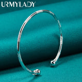 925 Sterling Silver Round Bangle Cuff Bracelet Women Wedding Party Charm Jewelry