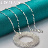925 Silver Round Circle Pendant Necklace for Women Wedding Party Jewelry