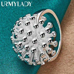 925 Silver Round Coral Ring For Women Wedding Engagement