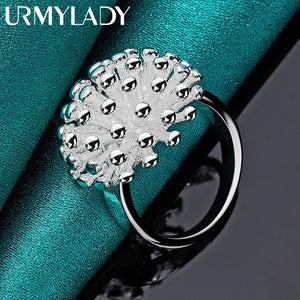 925 Silver Round Coral Ring For Women Wedding Engagement