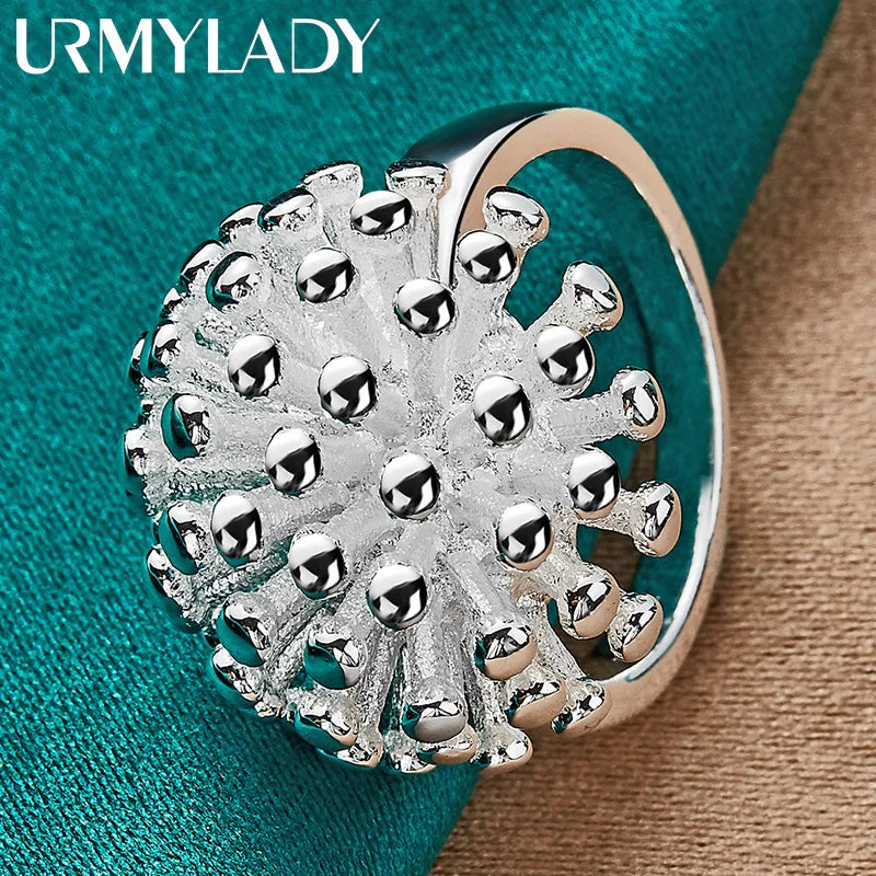 925 Silver Round Coral Ring For Women Wedding Engagement