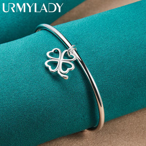 925 Silver Four Leaf Clover Bangle Cuff Bracelet for Women
