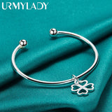 925 Silver Four Leaf Clover Bangle Cuff Bracelet for Women