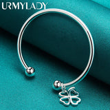 925 Silver Four Leaf Clover Bangle Cuff Bracelet for Women