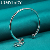 925 Silver Four Leaf Clover Bangle Cuff Bracelet for Women