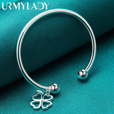 925 Silver Four Leaf Clover Bangle Cuff Bracelet for Women