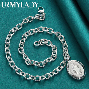 925 Silver Round Photo Frame Charm Pendant Necklace for Women