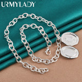 925 Silver Round Photo Frame Charm Pendant Necklace for Women