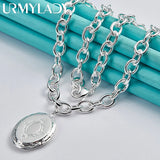 925 Silver Round Photo Frame Charm Pendant Necklace for Women