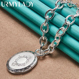 925 Silver Round Photo Frame Charm Pendant Necklace for Women
