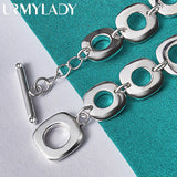 925 Silver Round Ring Charm Chain Bracelet For Women Wedding Party