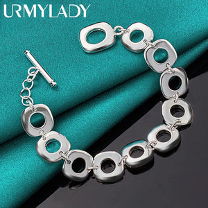 925 Silver Round Ring Charm Chain Bracelet For Women Wedding Party