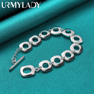 925 Silver Round Ring Charm Chain Bracelet For Women Wedding Party