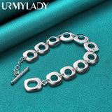 925 Silver Round Ring Charm Chain Bracelet For Women Wedding Party