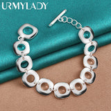 925 Silver Round Ring Charm Chain Bracelet For Women Wedding Party