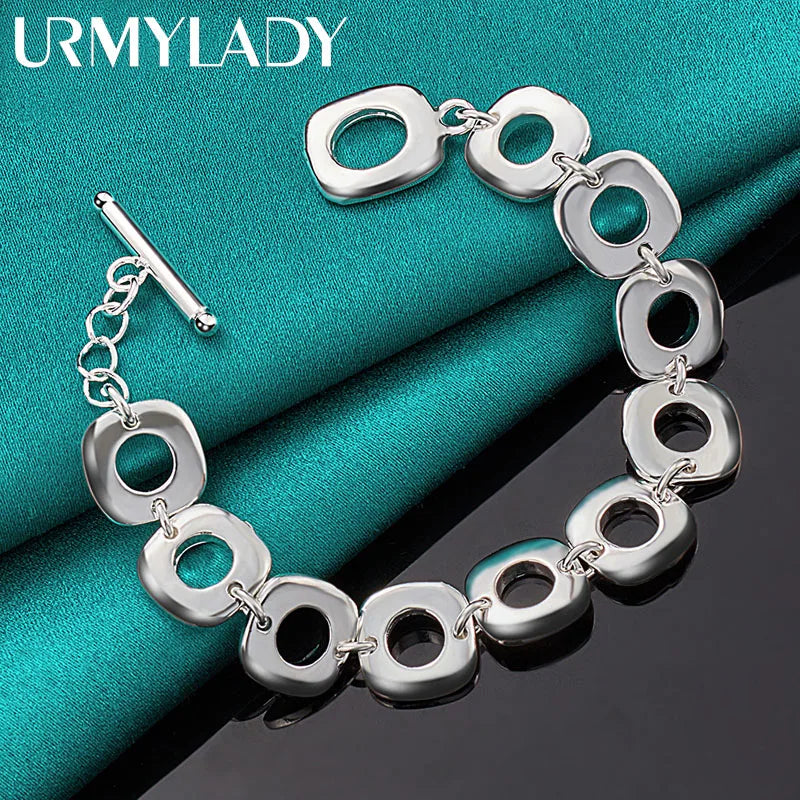 925 Silver Round Ring Charm Chain Bracelet For Women Wedding Party