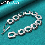 925 Silver Round Ring Charm Chain Bracelet For Women Wedding Party