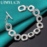 925 Silver Round Ring Charm Chain Bracelet For Women Wedding Party