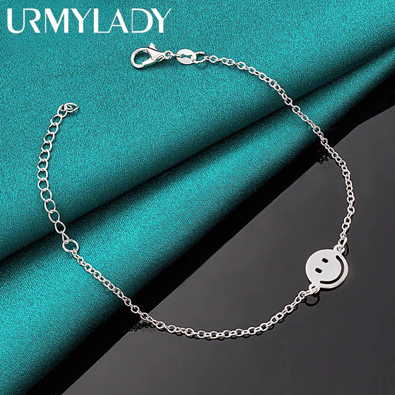 925 Silver Smiling Face Bracelet Women Wedding Charm Jewelry