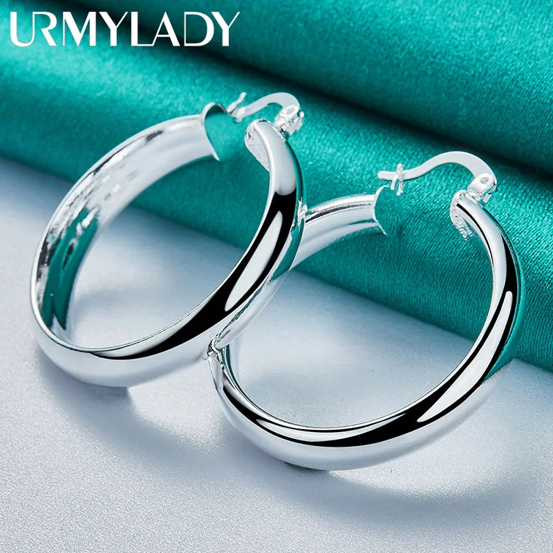 925 Silver Round Smooth Ring Earrings for Women