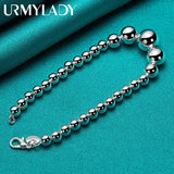 925 Silver Smooth Bead Ball Bracelet Women Wedding Jewelry