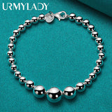 925 Silver Smooth Bead Ball Bracelet Women Wedding Jewelry