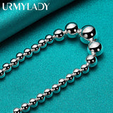 925 Silver Smooth Bead Ball Bracelet Women Wedding Jewelry
