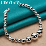 925 Silver Smooth Bead Ball Bracelet Women Wedding Jewelry