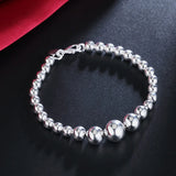 925 Silver Smooth Beaded Chain Bracelet Women Wedding Jewelry