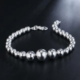 925 Silver Smooth Beaded Chain Bracelet Women Wedding Jewelry