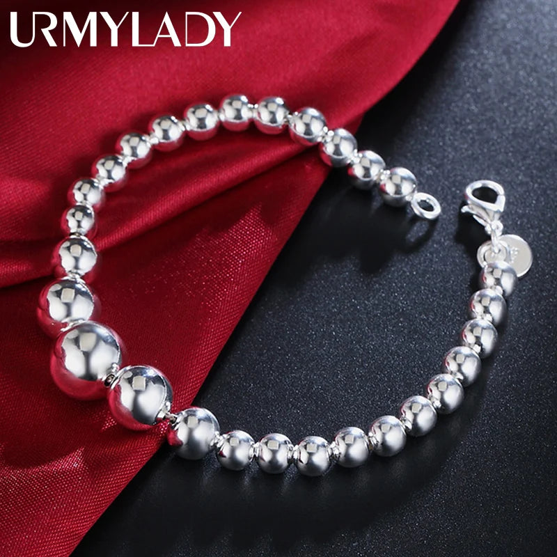 925 Silver Smooth Beaded Chain Bracelet Women Wedding Jewelry