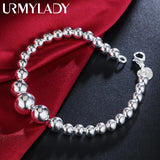 925 Silver Smooth Beaded Chain Bracelet Women Wedding Jewelry