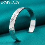 925 Silver Engraved Words Bangle Bracelet Women Wedding Charm Jewelry