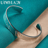 925 Silver Engraved Words Bangle Bracelet Women Wedding Charm Jewelry